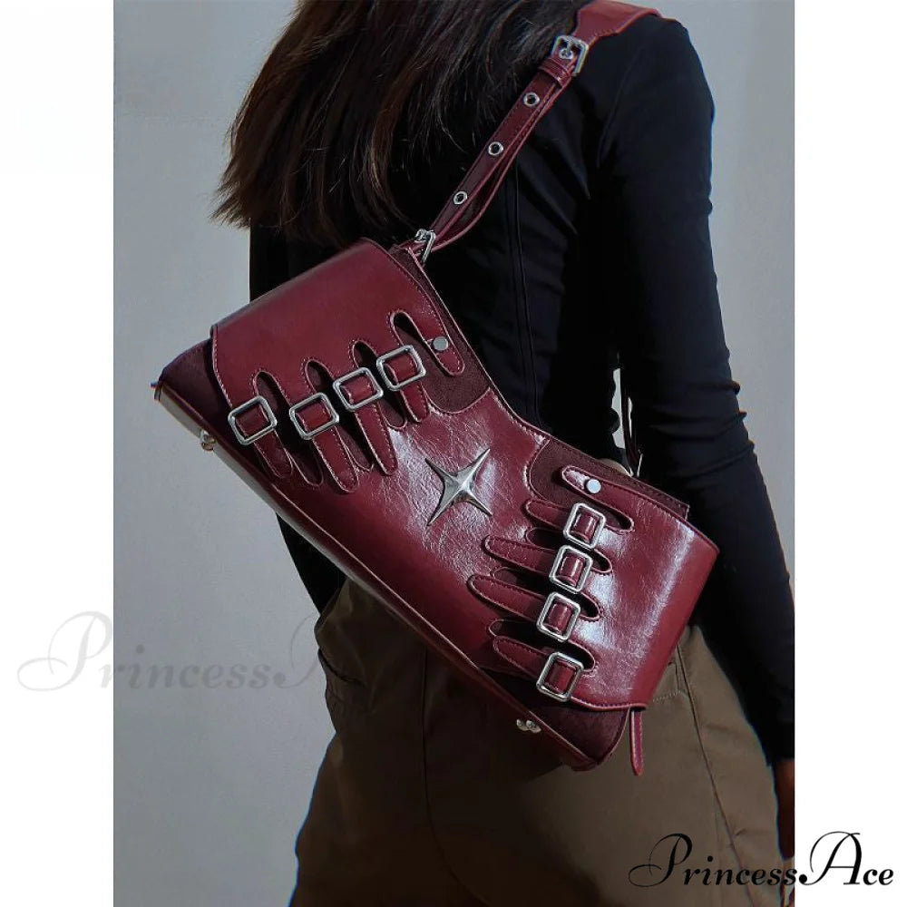 Y2K Spicy Girls Harajuku Gothic High Street Red Punk Crossbody Shoulder Bag Red