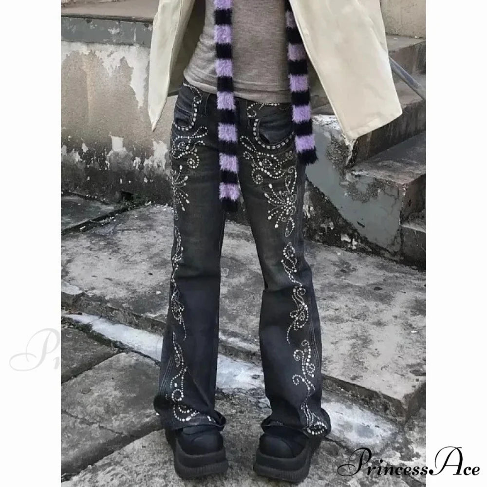 Y2K Stitched Denim Broad Trousers pants-241228