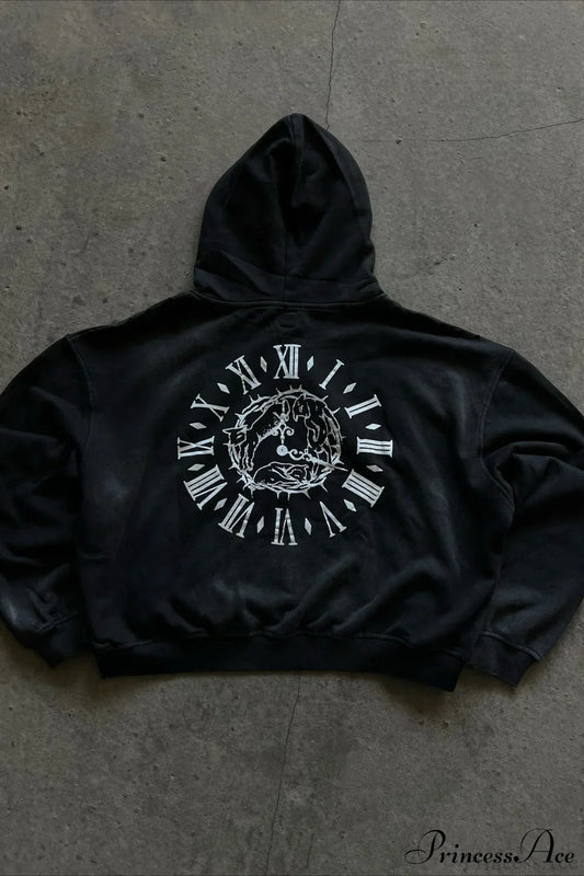 Y2K Street Dark Zip Stylish Hoodie