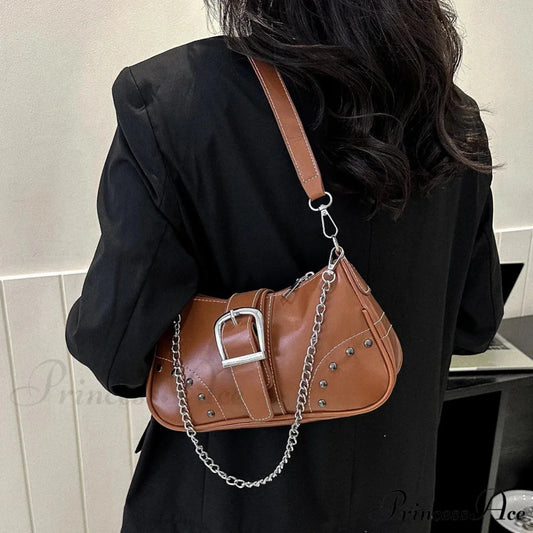 Y2K Stylish Style Chain Shoulder Bag Black shoulder-250126