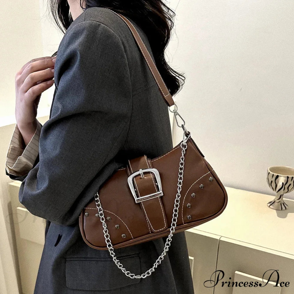Y2K Stylish Style Chain Shoulder Bag Black shoulder-250126