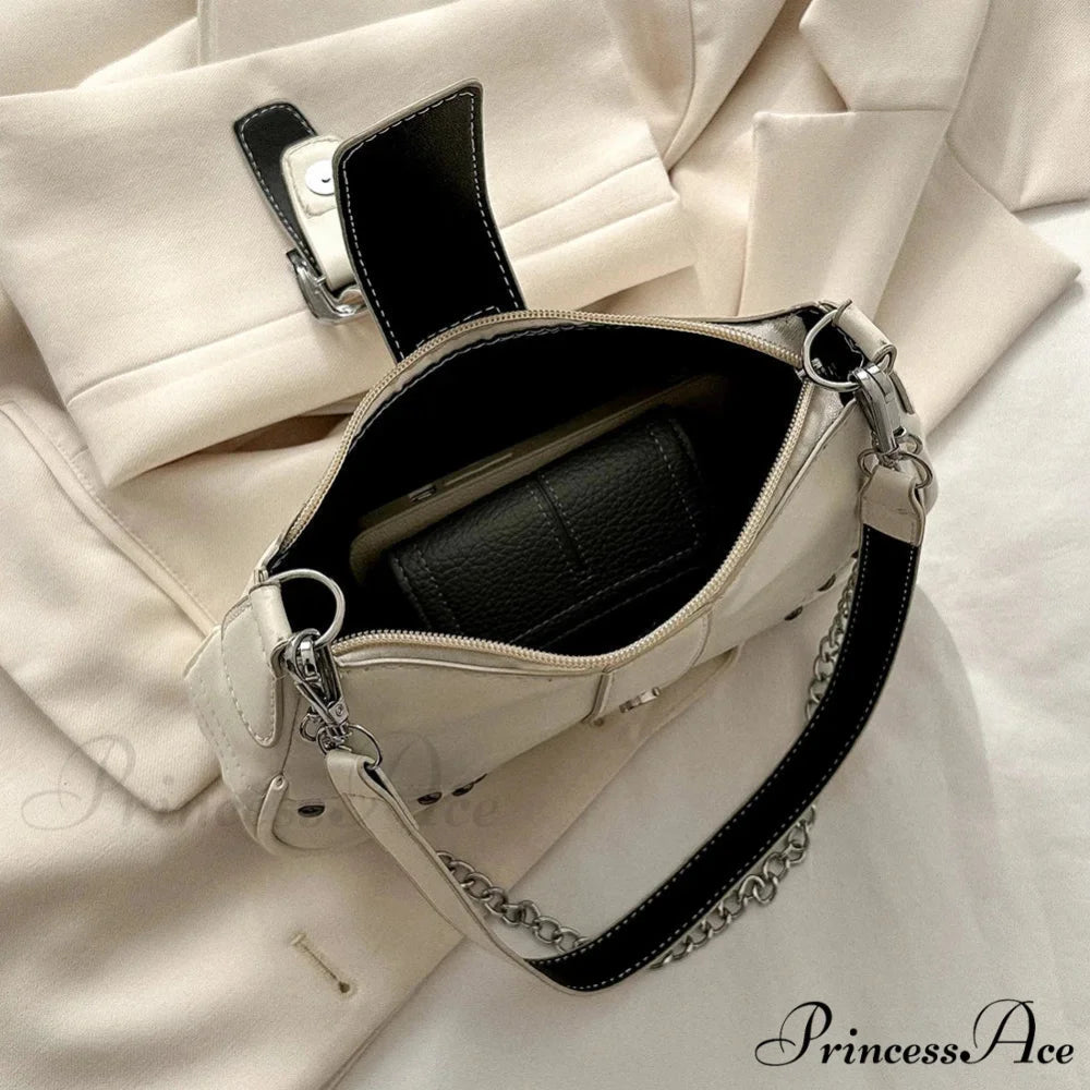Y2K Stylish Style Chain Shoulder Bag Black shoulder-250126