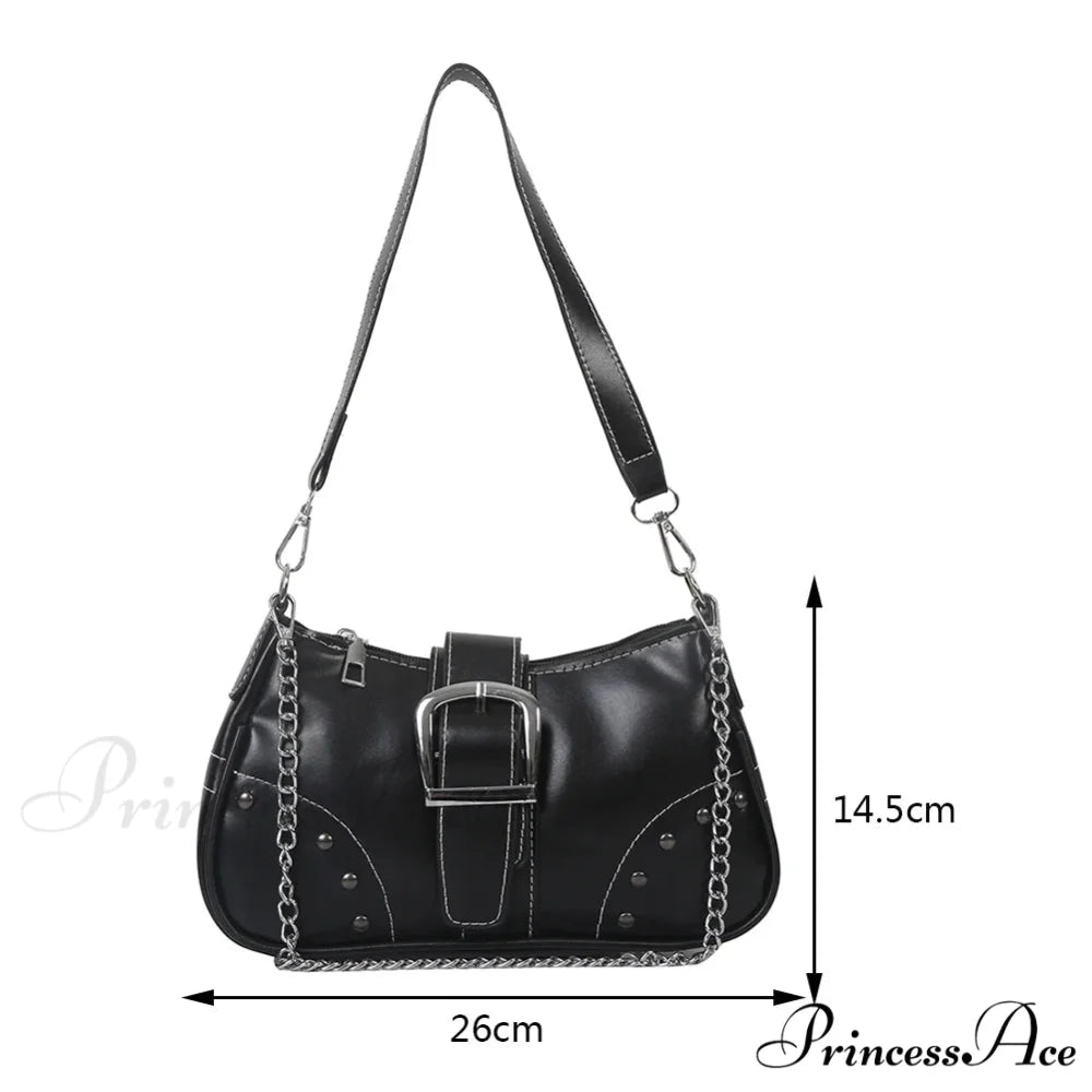 Y2K Stylish Style Chain Shoulder Bag Black shoulder-250126