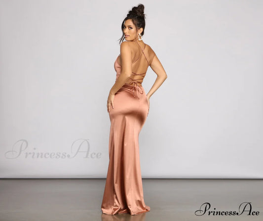 Yara Formal Stylish Lace-Up Mermaid Dress ROSE GOLD / XS