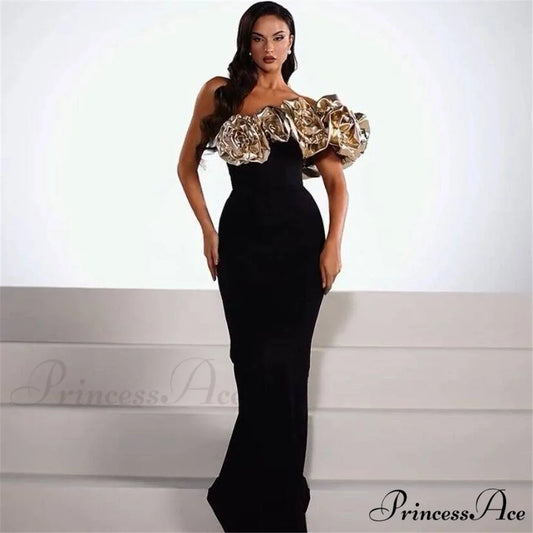 Yellow Frilly Off-The-Shoulder Bandage Formal Gown black / XS promdress-250223