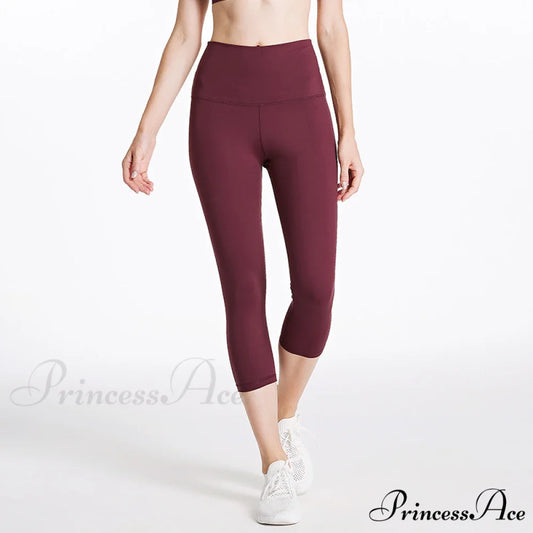 Yoga Crop High Waist Sports Capris Leggings Wine Red / XXS(2)