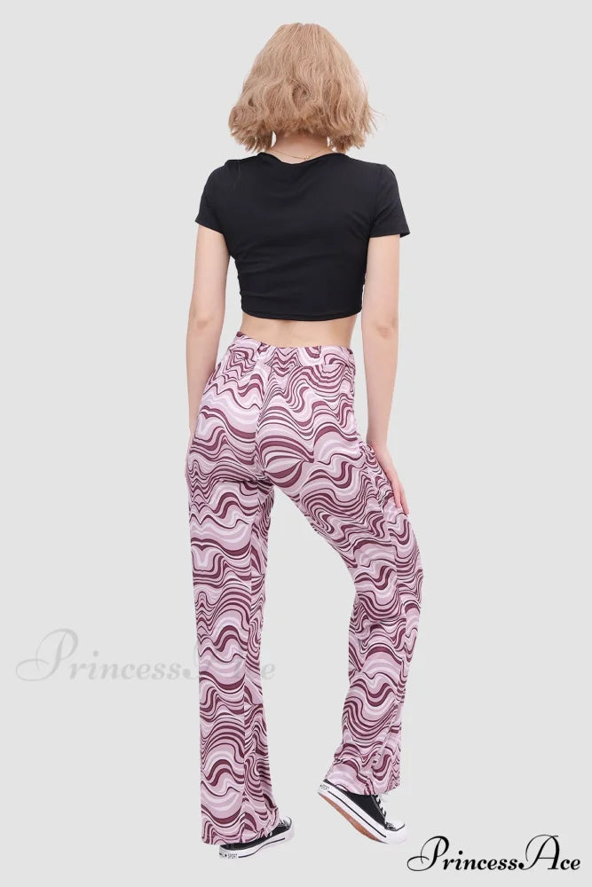 Yoga Water Pants Flared with Ripple Design Purple / 3XL