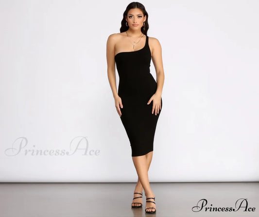 You’re The One Charming Bodycon Midi Dress BLACK / XS