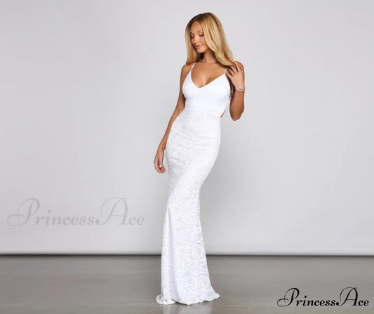 Zenaida Formal Sleeveless Charming Lace Mermaid Dress WHITE / S