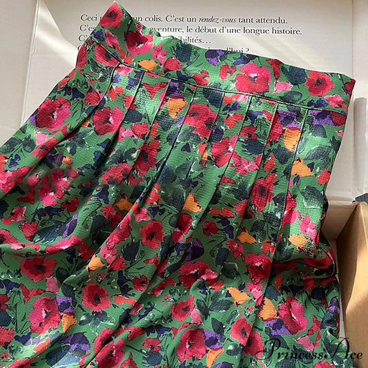 ZESSAM Bloom Illustration Printed High Rise Midi Informal Lady Skirt skirt-250126