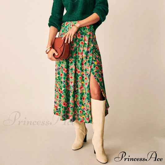 ZESSAM Bloom Illustration Printed High Rise Midi Informal Lady Skirt skirt / S skirt-250126