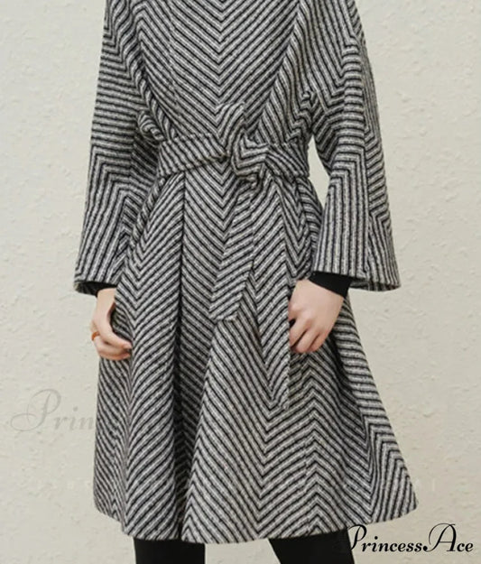 Zigzag Woolen Scarves A-Line Overcoat overcoats-241228