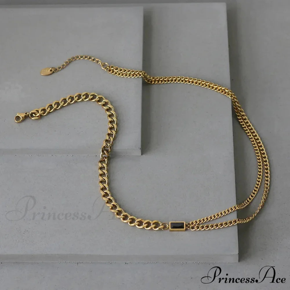 Zircon Double Chain Necklace
