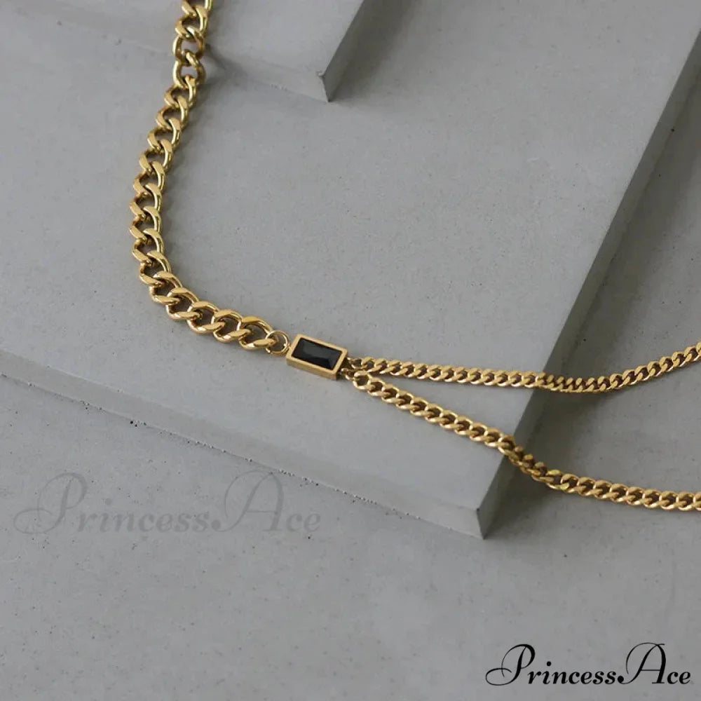 Zircon Double Chain Necklace
