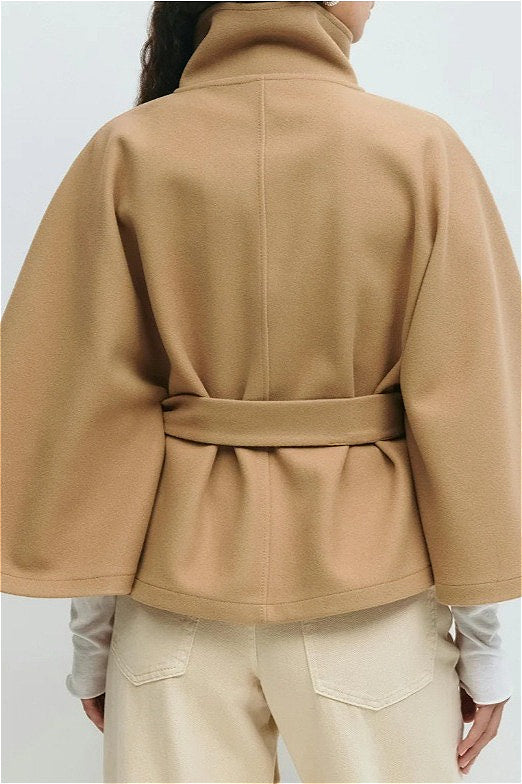 Button Up Stand Collar Cape Coat