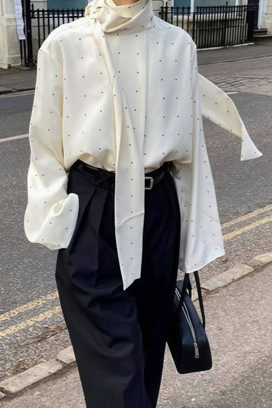 Ribbon Polka Dot Loose Commuter Blouse