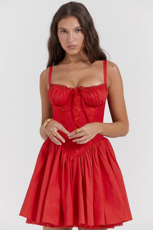 Lace Panel Spaghetti Strap Waist-cinched Sexy Mini Dress