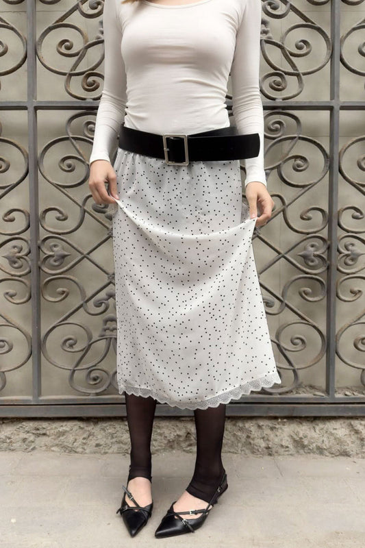 Polka-Dot Lace Maxi Skirt