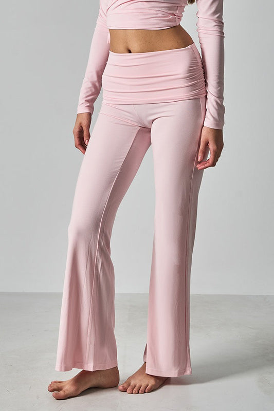Solid Fitted Foldover Soft Pants