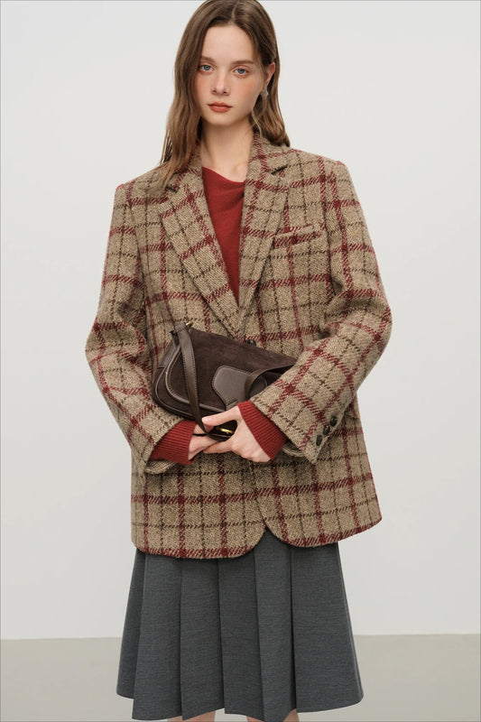 Retro Plaid Short Blazer Christmas Outerwear