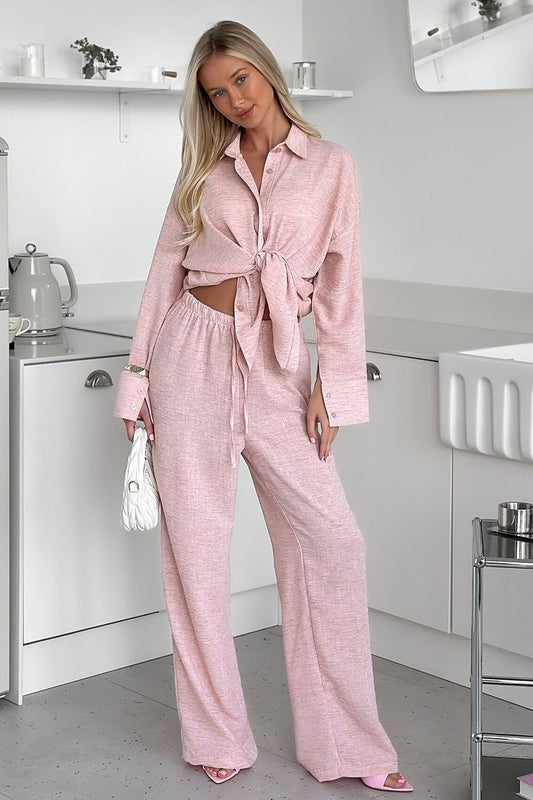 Relaxed Long Sleeve Shirt Straight Pants Set