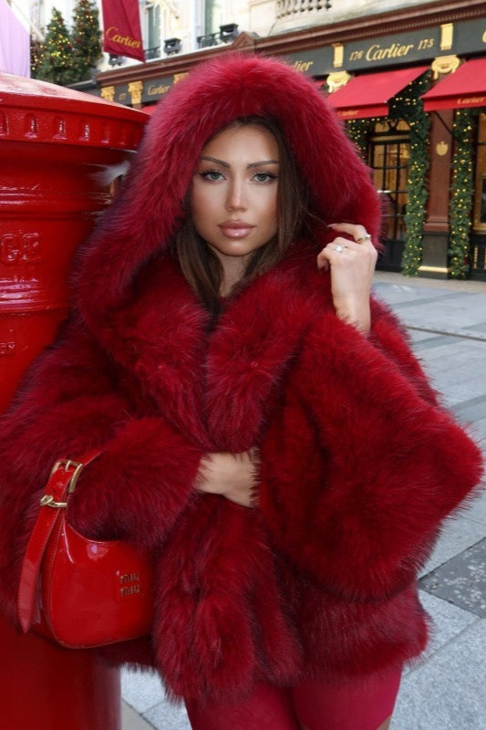 Hooded Faux Fur Blend Coat
