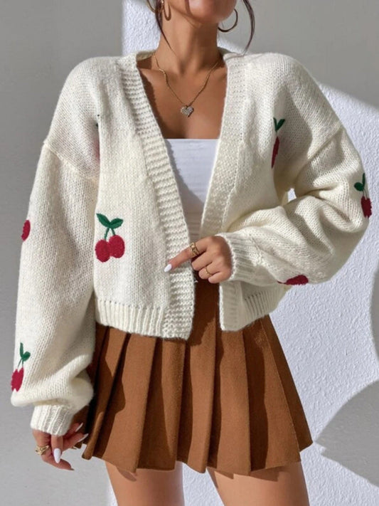 Embroidered Open Front Cardigan