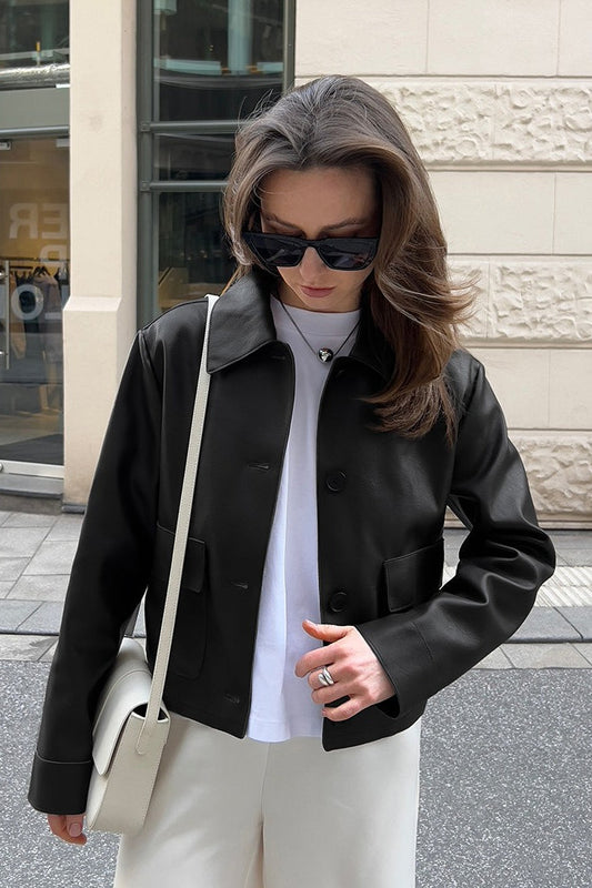 Cropped Moto Style Leather Jacket