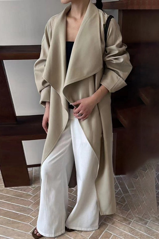 Lazy-Chic Belted Waist-Tie Long Overcoat