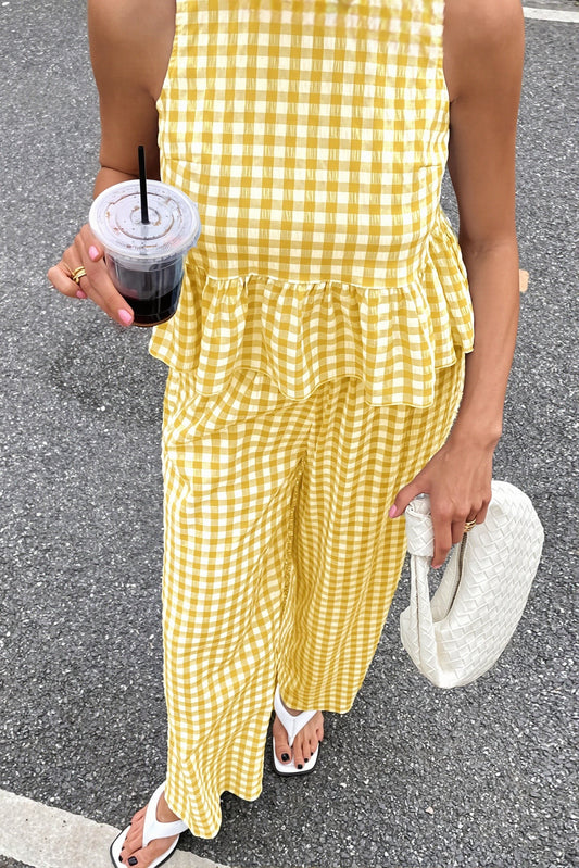 Sleeveless Ruffle Top Straight Pants Two Piece Set