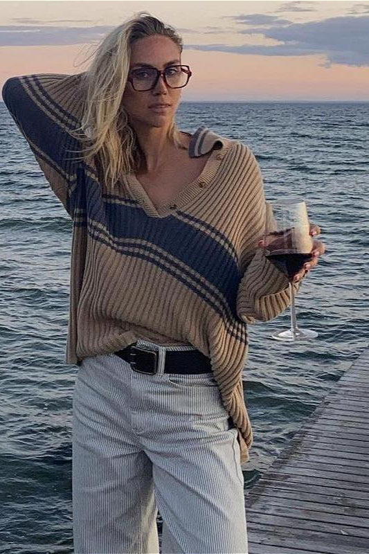 Striped Color Block Long Sleeve Knit Sweater