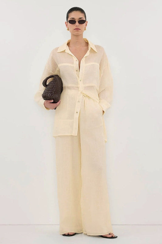 Lightweight Button Shirt Wide Leg Pants Set