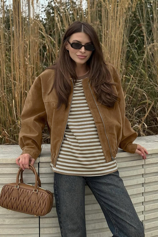 Vintage Suede Zip Front Relaxed Jacket