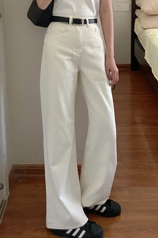 White High-Waist Straight-Leg Jeans