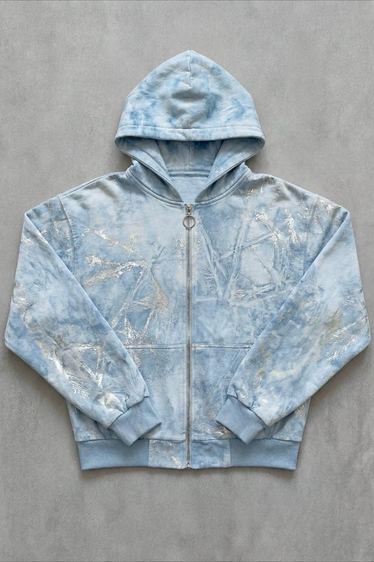 Washed Tie Dye Thorn Graphic Full Zip Hoodie