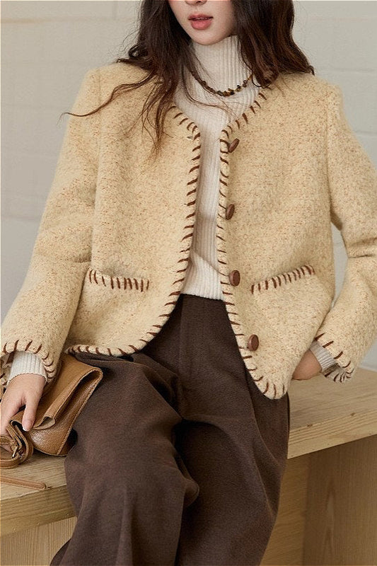 Elegant Textured Wool Two-tone Coat