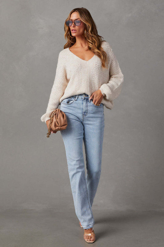 High Waist Light Wash Straight Jean