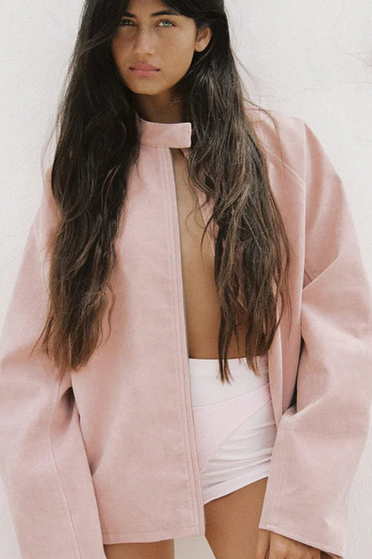 Stand Collar Suede Minimalist Jacket