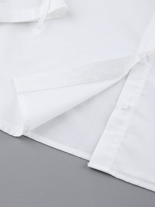 Bow Tie Long Sleeve White Blouse