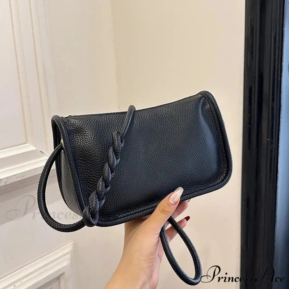 100% Genuine Bovine Hide Leather Crossbody Purse Black / 22x8x14cm shoulder-250126