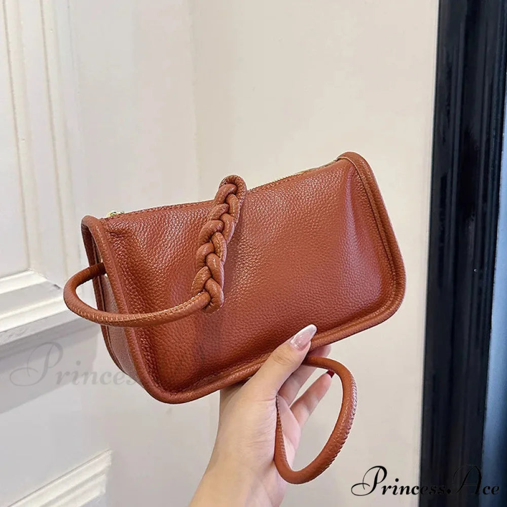 100% Genuine Bovine Hide Leather Crossbody Purse LightBrown / 22x8x14cm shoulder-250126