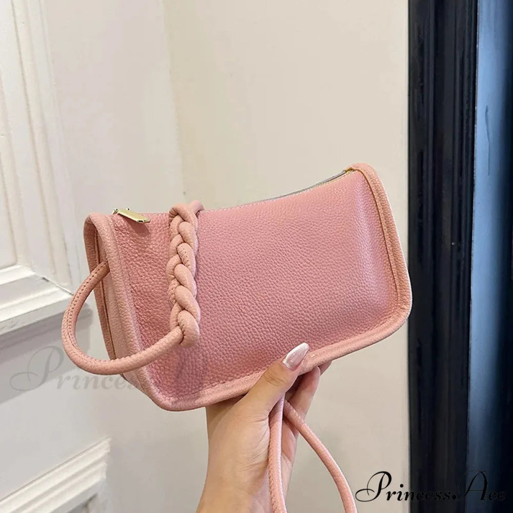 100% Genuine Bovine Hide Leather Crossbody Purse Pink / 22x8x14cm shoulder-250126