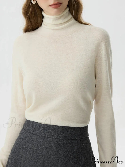 100% Wool High Neck Slim Wool Jumper WHITE / S swraters-241228