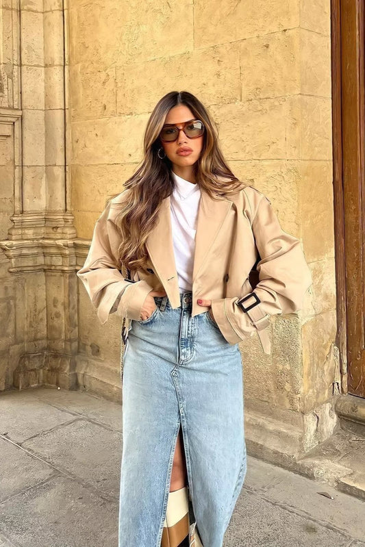 Belted Cropped Trench Jacket