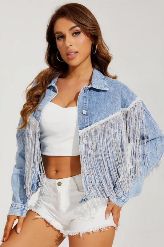 Tassel Trim Washed Jean Jacket