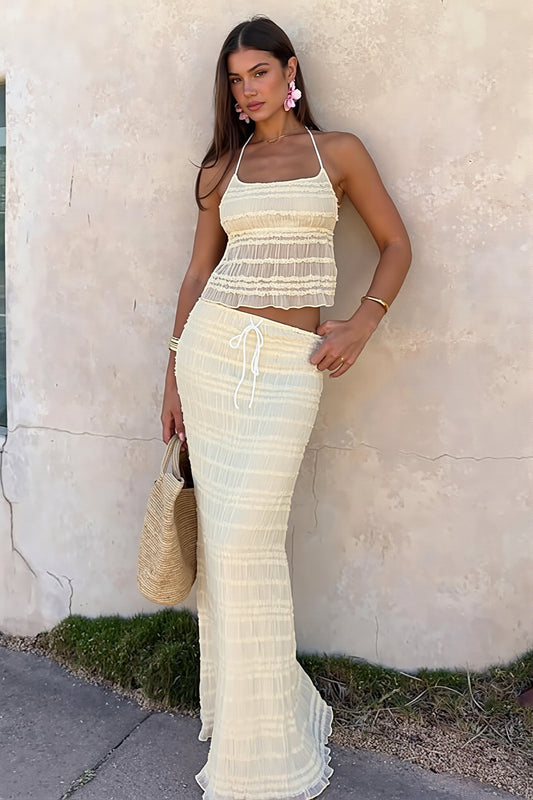 Backless Halter Chiffon Maxi Skirt Set