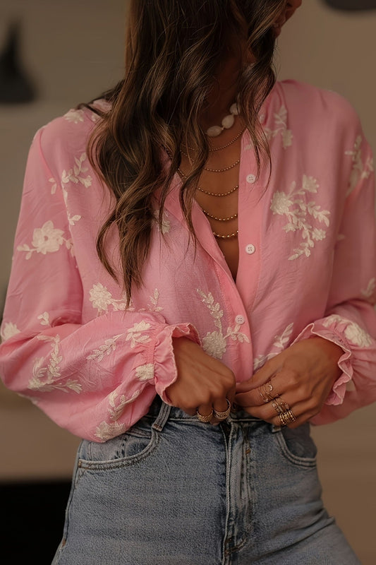 Long Sleeve Printed Lantern Sleeve Blouse
