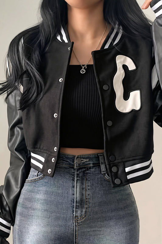 Cropped Letter Patch Varsity Jacket