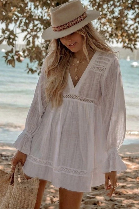 Ruffle Tencel Mini Solid Boho Dress