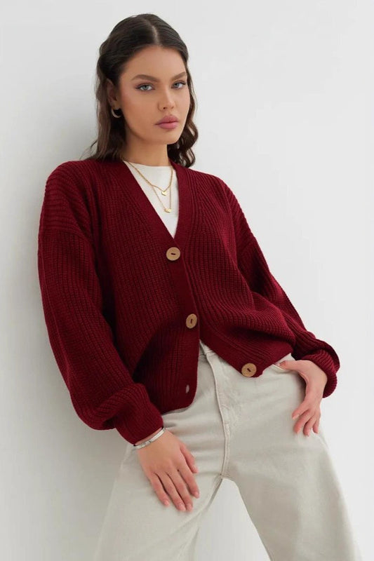 Relaxed Fit Solid Color Christmas Cardigan